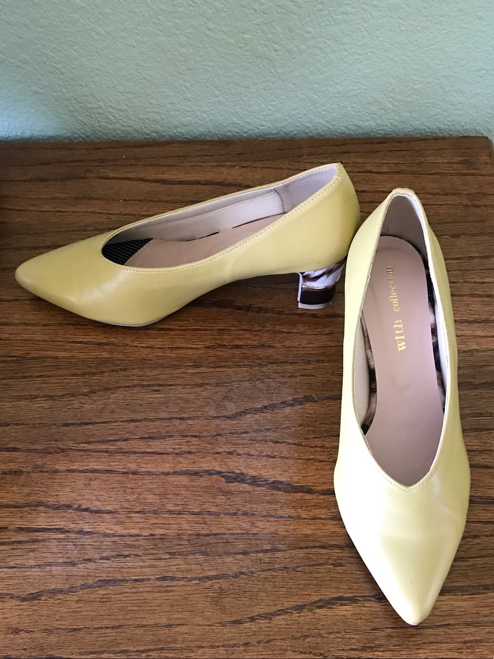 Japanese Faux Leather Pumps | Soft Cushioned | Green-Yellow | Size 23.5